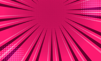 Pink abstract background pop art background for poster or book in pink color radial rays backdrop with halftone effect