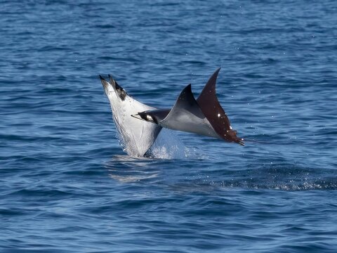Flying mobula jumping mobula ray