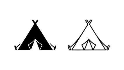 Teepee tents outline and solid with transparent background