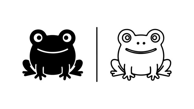 Frog icon set with outline and solid fill