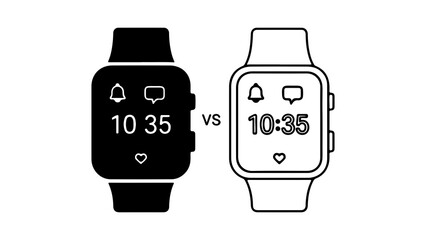 Smartwatches comparison with notification icons and time
