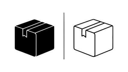 Cardboard box outline and solid with transparent background