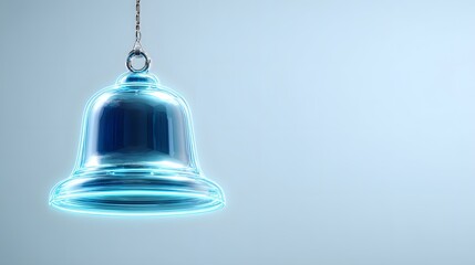 Obraz premium Gleaming blue bell with glowing edges hangs against a light blue background.