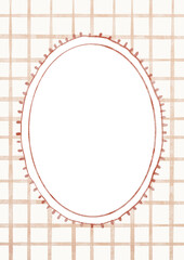 Watercolor Template Frame with chekered background. Cozy autumn design. Whimsical vintage element in cottagecore style for invitation, social media and posters.