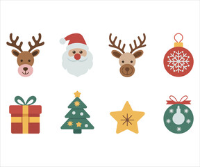 Naklejka premium Christmas icons set flat design holiday festive elements vector