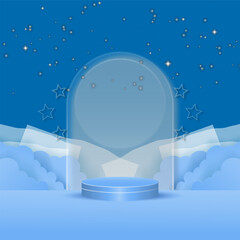 blue podium display product glassmorphism design