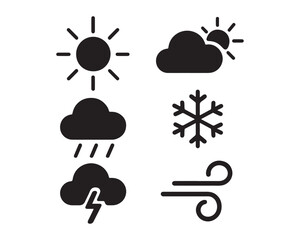 Weather icons depicting sun clouds rain snow wind and lightning