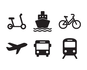 Various modes of transportation presented as simple black and white icons