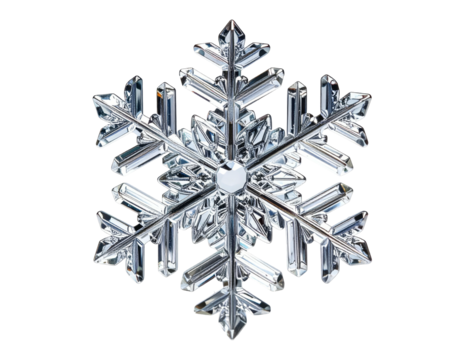 Crystal-clear macro of a perfect six-pointed snowflake against a black backdrop