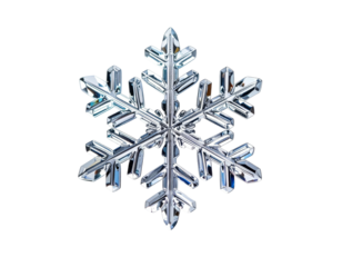 Intricate macro shot of a single, perfectly formed, six-sided ice crystal, clear and bright