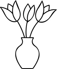 Simple line art illustration of tulips in a vase black and white