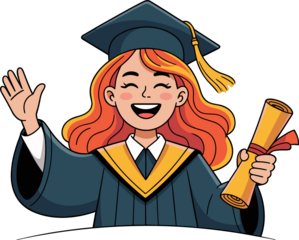 Joyful graduate with diploma celebrating academic achievement and future success on graduation day illustration