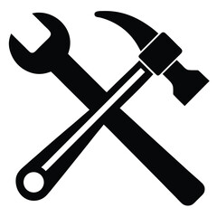 flat vector icon of hammer and wrench crossed  re