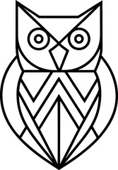 Geometric owl illustration with simple black lines and stylized design elements
