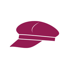 Magenta flat cap with white curved stripe and band beret newsboy