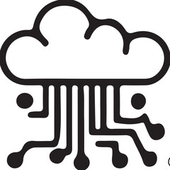 Stylized cloud with circuit board connections isolated on white background, representing cloud computing and technology