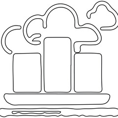 Stylized cloud over graph bars isolated on white background, representing cloud data analytics and business intelligence