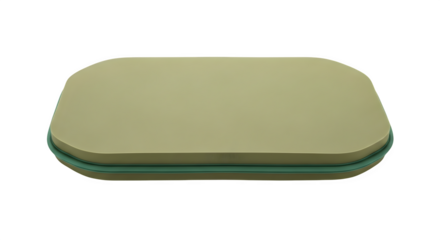 Beige cushion isolated on transparent background, featuring a soft, rectangular shape, and a green border for added comfort and style in home decor