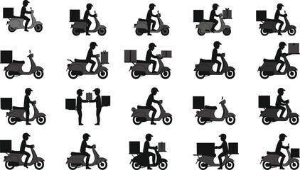 delivery rider illustration, courier on scooter, food delivery man, parcel transport service, logistics, express delivery, delivery box, motorcycle courier, city shipping, fast service