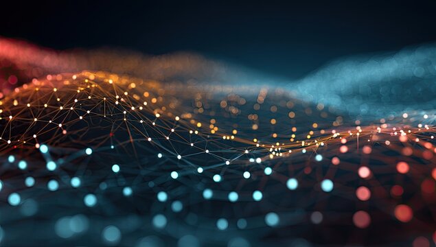 Abstract network of glowing points and lines.  Dynamic data flow