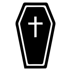 Obraz premium Coffin Icon with Christian Cross Symbol. Minimalist Funeral, Burial, and Death Graphic Vector.
