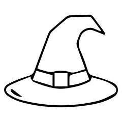 Simple Witch Hat Icon. Halloween Magic Costume Line Art Vector Illustration.