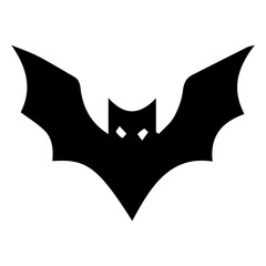 Spooky Flying Bat Silhouette Icon with Glowing Eyes. Halloween Vector Graphic Design Element