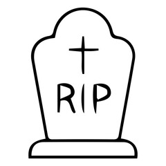 Outline Gravestone Icon with RIP and Cross Symbol