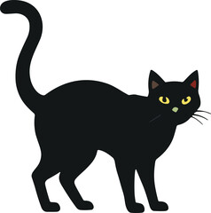 Halloween black cat illustration, spooky arched back cat design, scary feline vector artwork, festive Halloween decoration, cad drawing flat vector illustration