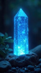 Serene blue healing energy flows from a glowing crystal, emanating calmness and tranquility Perfect for meditation, spa, wellness, and spiritual themes , inner peace, bright