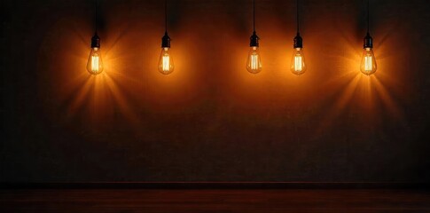 Warm incandescent light bulbs illuminate a dark room, casting soft shadows on the walls  Perfect for ambiance, home decor, and interior design projects , warmth, beautiful, apartment