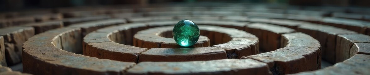 A single marble rests at the entrance of a complex, intricately carved labyrinth, ready to begin its journey The marble's path is uncertain, full of twists and turns , game piece, start