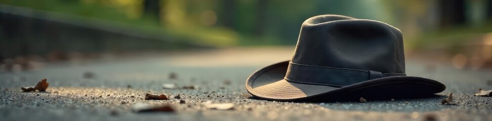 A crumpled, discarded hat lies on the ground, brim askew, conveying a sense of defeat and frustration The texture and shadows emphasize its forlorn state , anger, messy