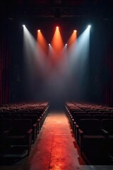 Dramatic stage lighting illuminating a dark empty theater, spotlight effect, creating moody atmosphere , dramatic, dark, spotlight effect