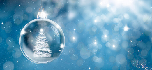 Gl&auml;serene Weihnachtskugel in einer Schneelandschaft