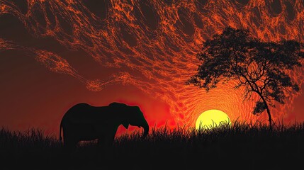 sunset, animal, elephant, silhouette, nature, safari, landscape, tree, animals, horse, wildlife, sun, sky, wild, 