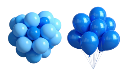  Two sets of blue balloons isolated on white background for party and celebration visuals