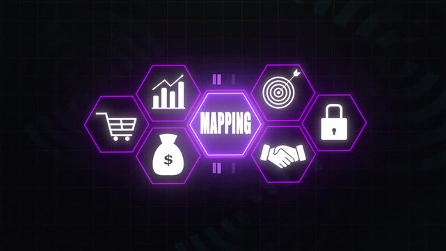 Futuristic navigation map interface, global data connections and digital mapping technology