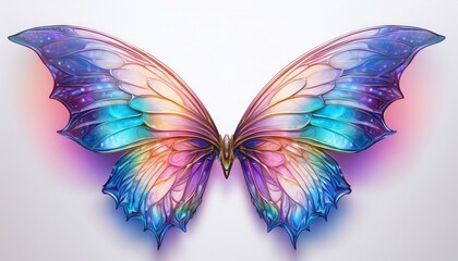colorful iridescent butterfly elf fantasy fairy wings on white background