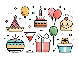 A Cheerful Birthday Celebration With Cake Balloons And Presents All