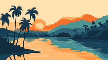 sunset, palm, beach, tree, sea, tropical, ocean, sky, sun, sunrise, silhouette, landscape, summer, water, 