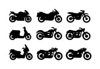 Obraz premium Diverse motorcycle silhouettes set in black on white background