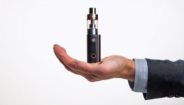 hand offering vape device on white background
