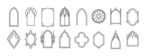Collection of linear gothic and vintage window frame designs
