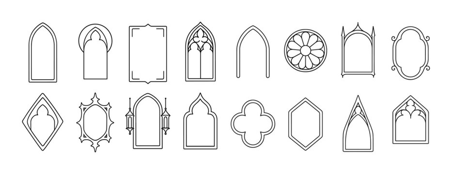 Collection of linear gothic and vintage window frame designs