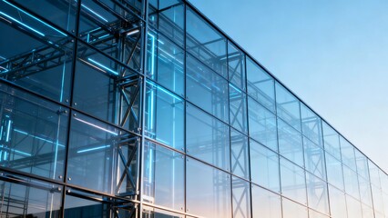 A cluster of futuristic, high-tech office buildings with a cinematic sense of light and shadow.