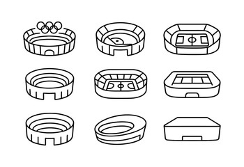 Minimalist linear stadium icons set for sports and architecture