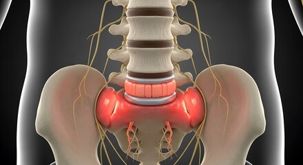Anatomical Illustration of the Human Pelvis and Lower Spine.