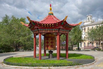 Fototapeta premium Gazebo with Buddhist prayer drum (khurde). Ulan-Ude, Buryatia