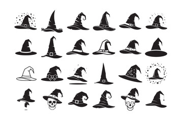 24 Witch Hat Silhouette Vector Bundle. Halloween Black Clipart